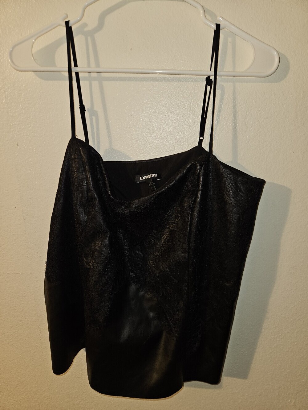 Express Womans Spaghetti Strap Black Faux Leather Tank Top Size L
